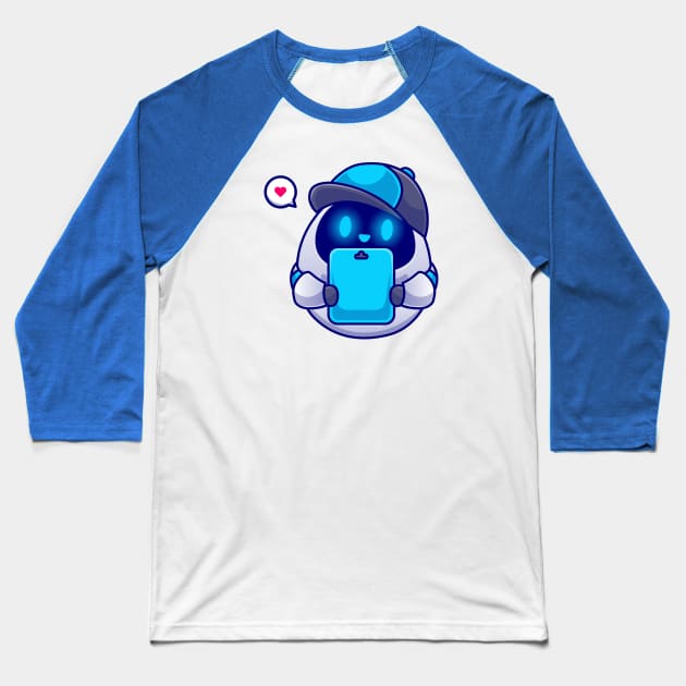 Cute Robot Holding Clipboard Cartoon Baseball T-Shirt by Catalyst Labs